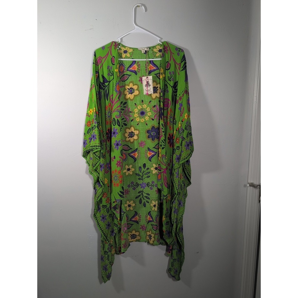 New Easel Green Floral Boho Open Front Kimonoโ Duster - Size Small